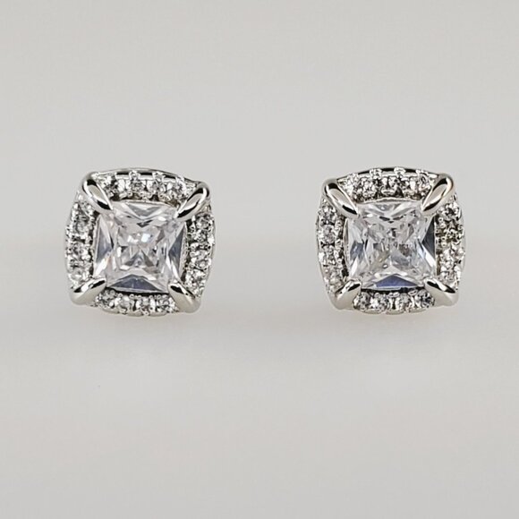 Solid 925 Silver Mens 2ct Diamond Square Stud Earrings Studs ct